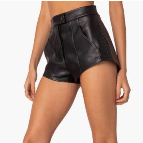 Edikted Pants - Edikted Ramona High Waist Faux Leather Shorts Womens Medium Black Trendy Vegan